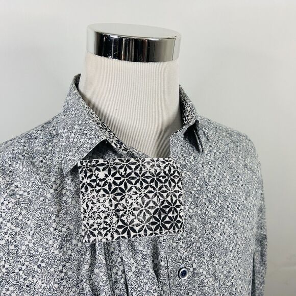 Robert Graham Large Classic Fit Flip Cuff Shirt Floral Blue White 100% Cotton - Picture 1 of 5